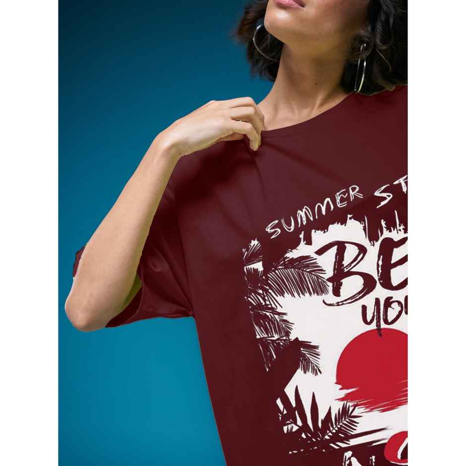 Smartees Women's Oversize Printed T-shirt | WW - 2059 | Maroon - S