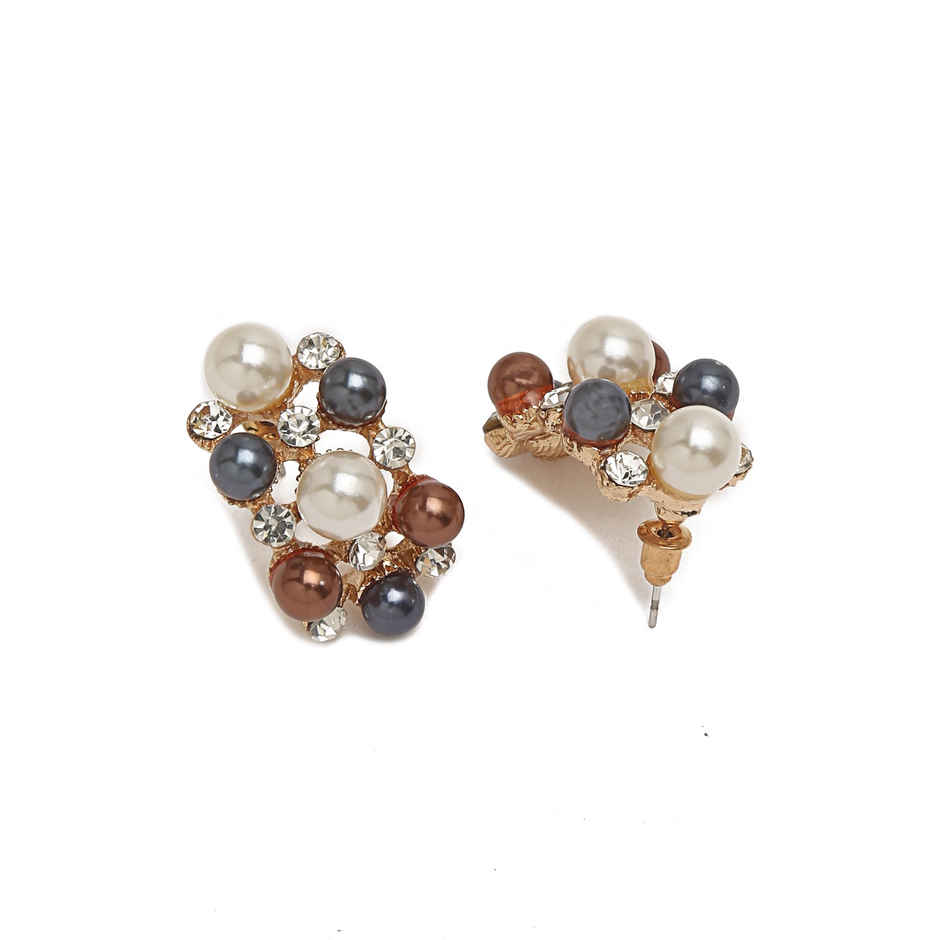 YouBella Gold-Plated Brown & White Stone-Studded Jewellery Set (YBNK - 50347)