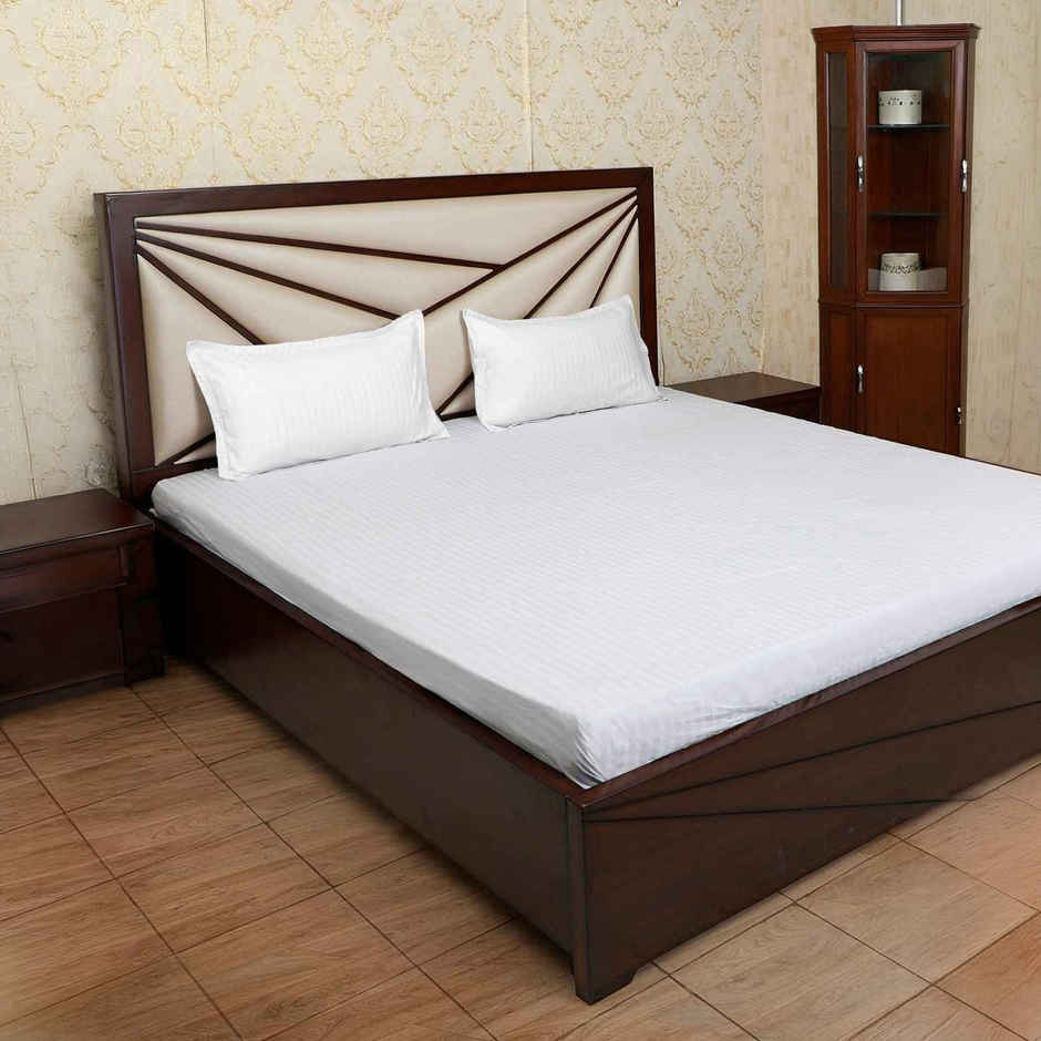 Hosta Homes King Size Satin Cotton Striped 300 Tc Bed Sheet, 2 Pillow Covers | White | 108 x 108 in