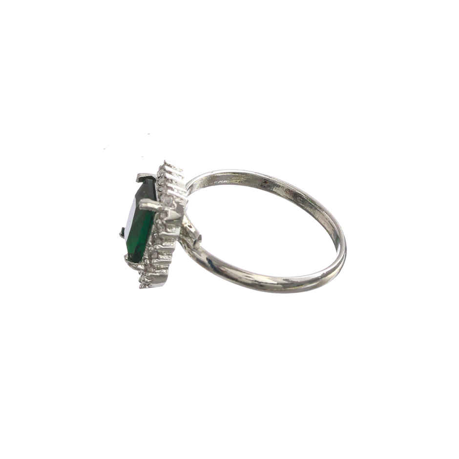 Priyaasi Emerald Green Silver Plated Solitaire Ring