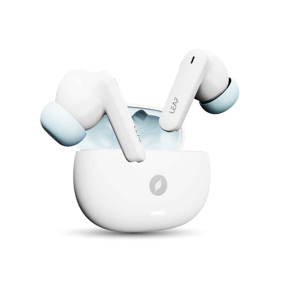 Leaf Buds X334 True Wireless in Ear Earbuds AI Sound App, 40H Playtime, Quad Mic with ENC, Glacier