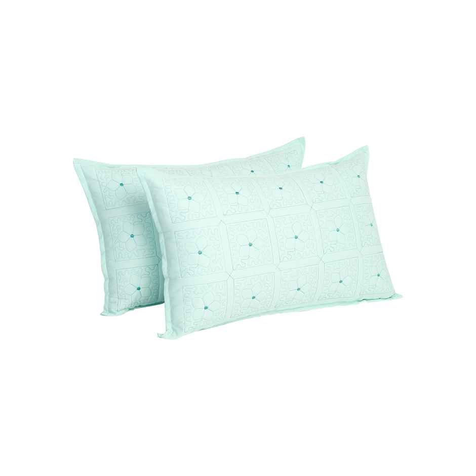 Hosta Homes Pure Cotton Green Embroidred Pillow Covers Pack of 2