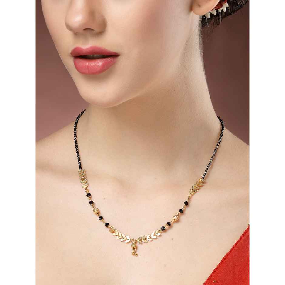 NVR Women's Short Mangalsutra Designs Gold Plated & Black Beaded Mangalsutra | NVR2722