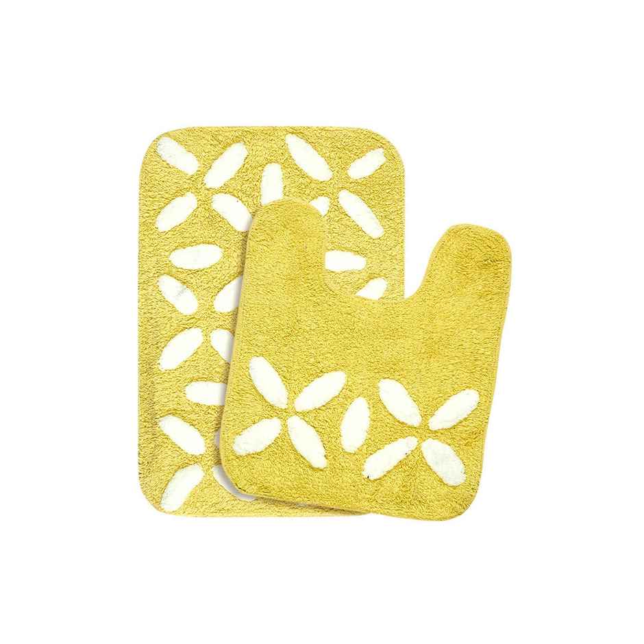 Saral Home Cotton Anti-Slip Bathmat & Contour Set | 40 x 60 & 40 x 45 cm | Yellow