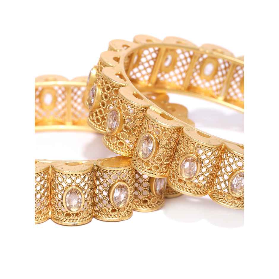 Priyaasi Set Of 2 Gold-Plated Stones Studded Jali Work Bangles