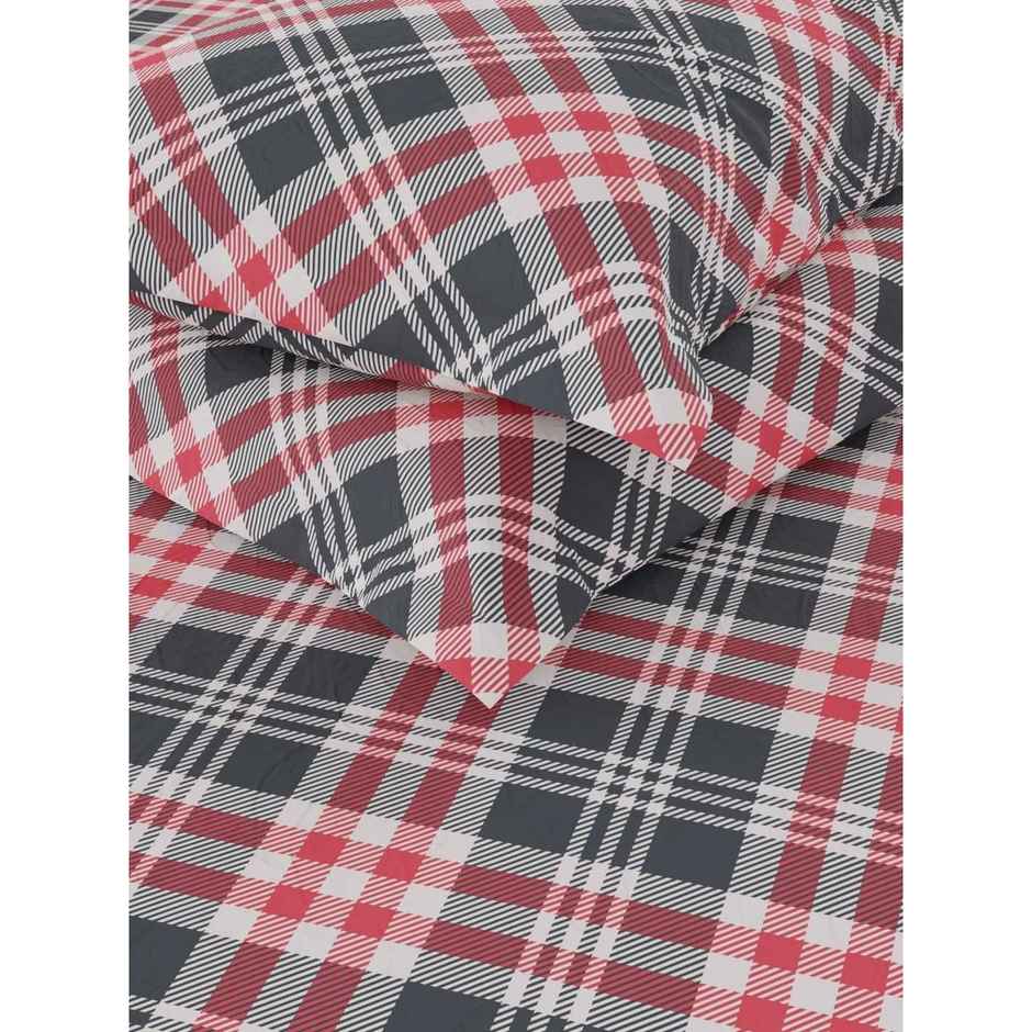 Bianca Cotton Double Bedsheet With 2 Pillow Covers 3pc Set | Serina Checks - Grey/Red