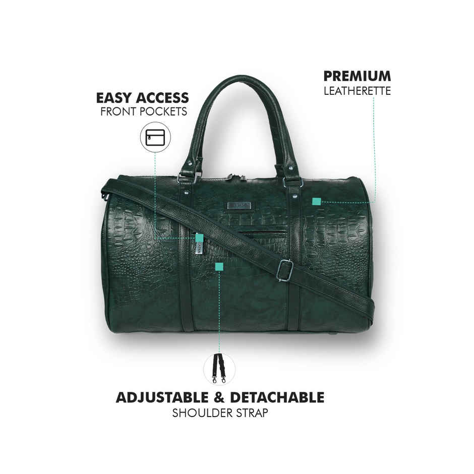 Fur Jaden Unisex Textured Vegan Leather 35 L Top Handle Duffle Bag | Green