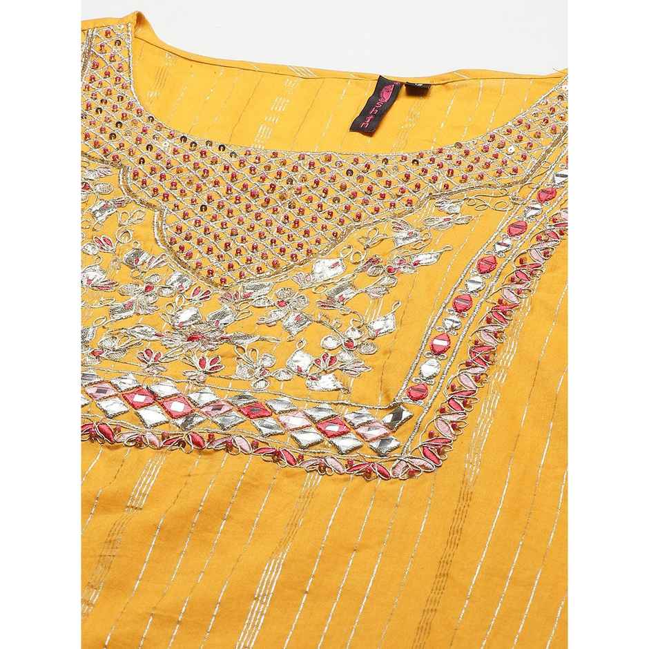 Ishin Women Gotta Patti Kurta with Sharara and Dupatta | KPLDSRD-19010 | Mustard Yellow - M