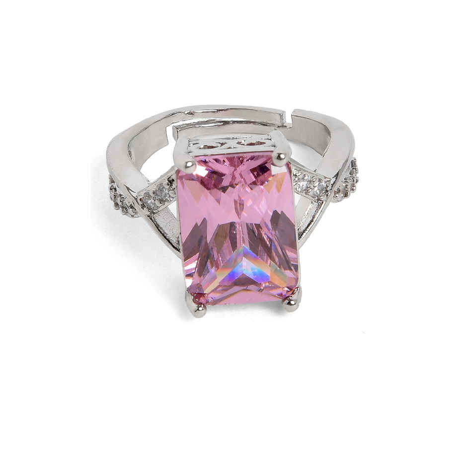 Sohi Designer Women Silver-Plated Stone-Studded Adjustable Finger Ring