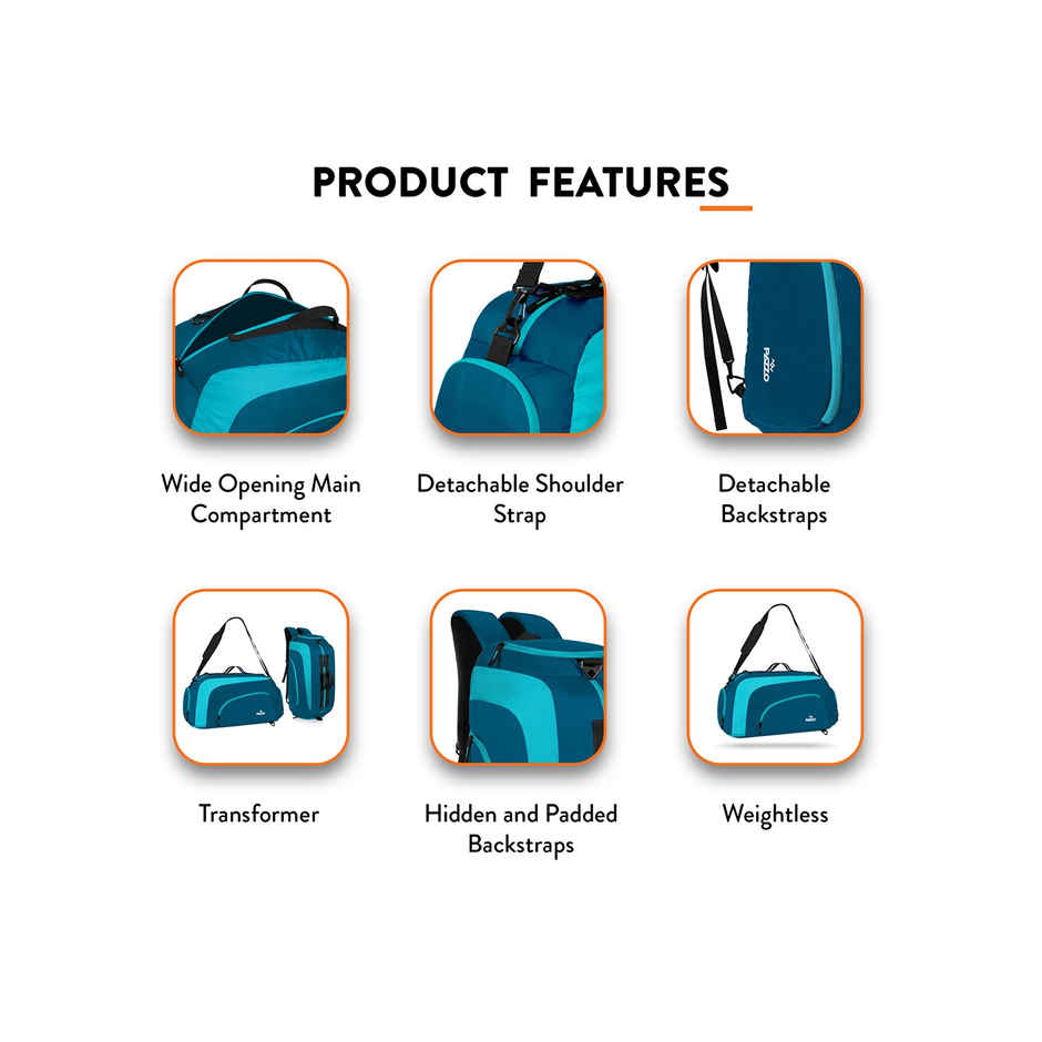 Pazzo Jake 50L Duffel Bag | 3-in-1 Gym | Travel & Backpack | Convertible with Spacious Storage