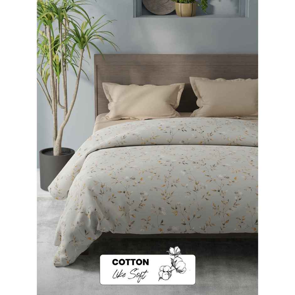 KOPA Super Soft Microfiber Comforter For All Weather | Coolmax Cotton Feel Floral | Beige