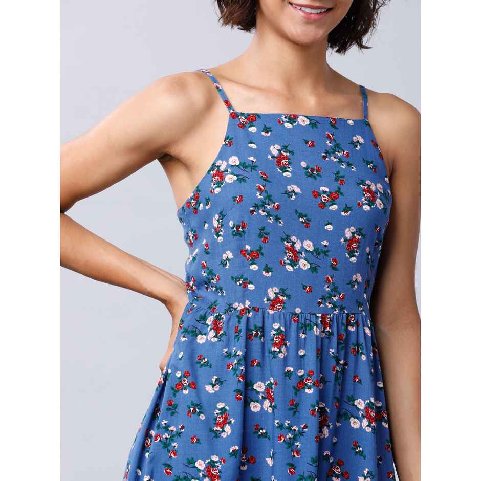 Tokyo Talkies Women's Printed Fit and Flare Dress | Blue - M