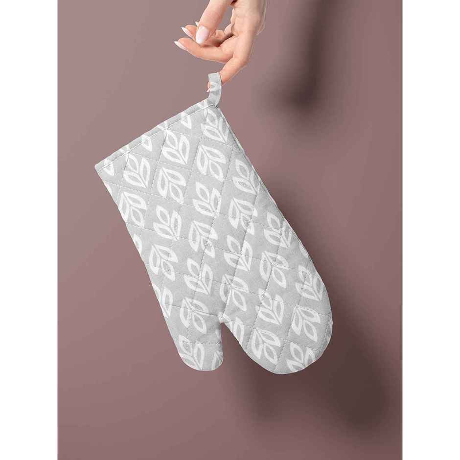 Bianca Premium Printed Cotton Apron, Oven Mitt, Pot Holder Set | Florence Floral | Light Grey