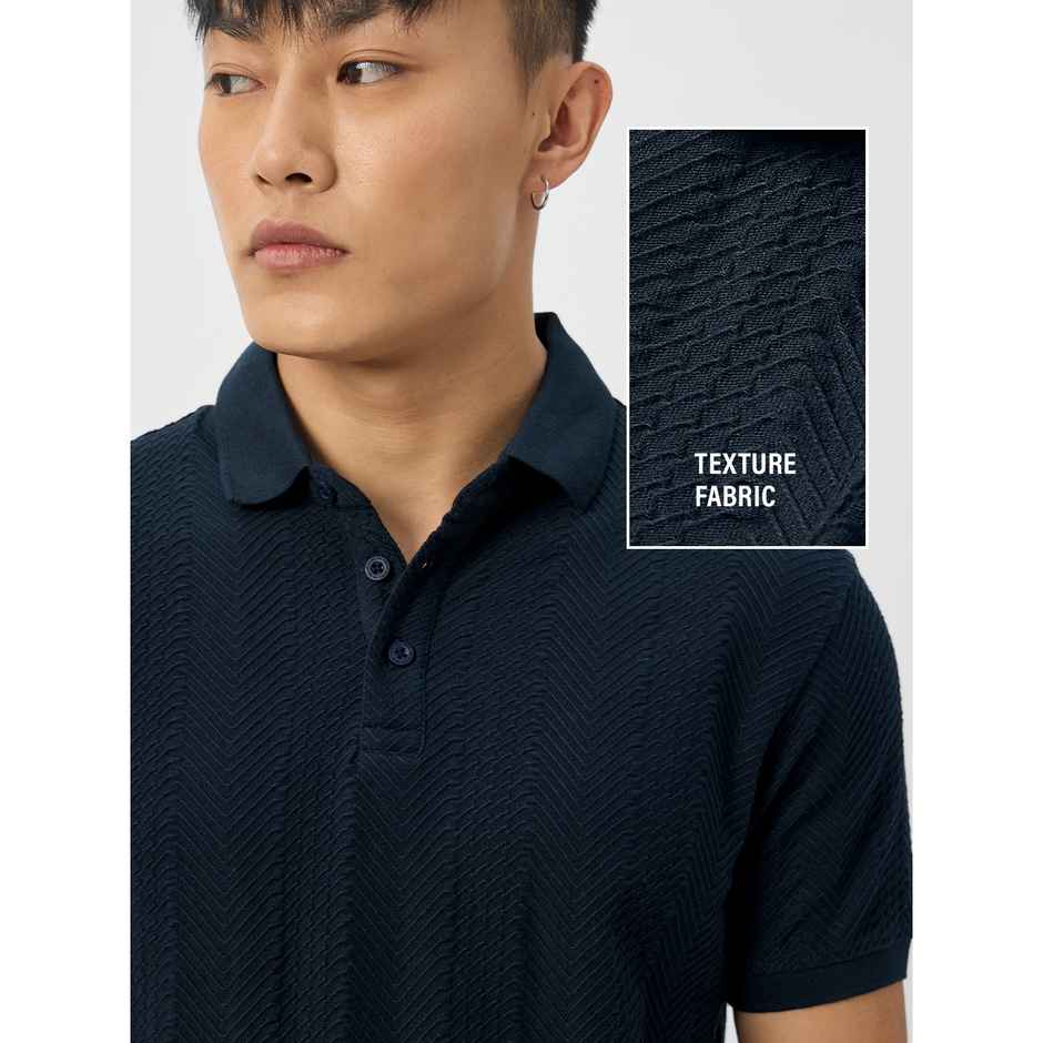 The Souled Store Men's Regular Textured Polo - Navy Polos | L