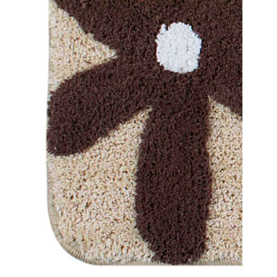 Saral Home Cotton Flower Print Anti-Slip Bathmat | Beige - 40 x 60 cm