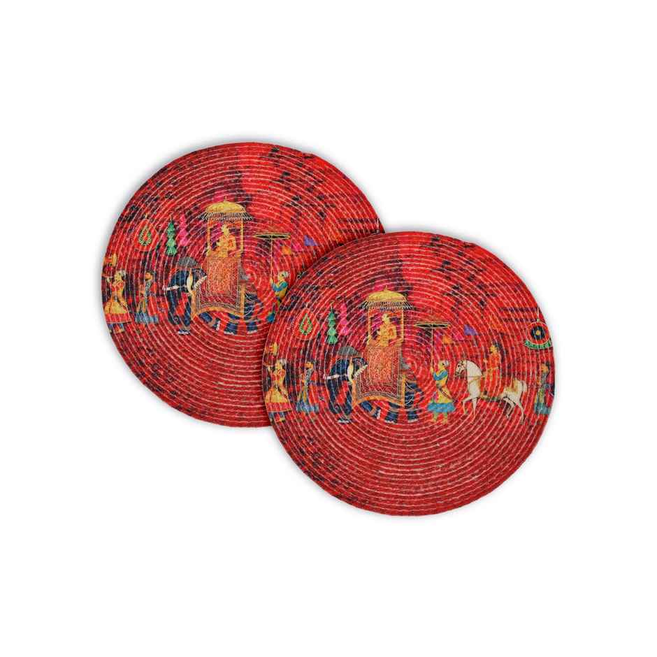 Hosta Homes Pure Cotton Red Elephant Digitally Printed Table Place Mats | Pack of 2