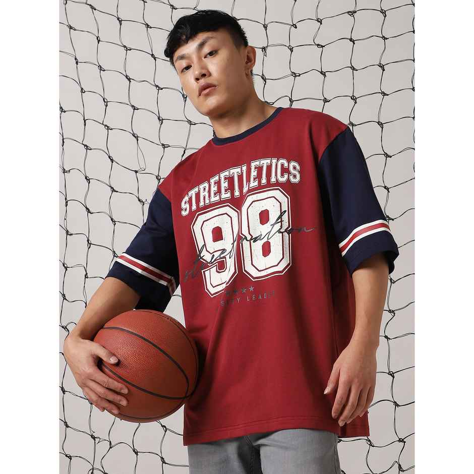 Hubberholme Men's Colourblocked Varsity Printed T-shirt | Multicolor - XL