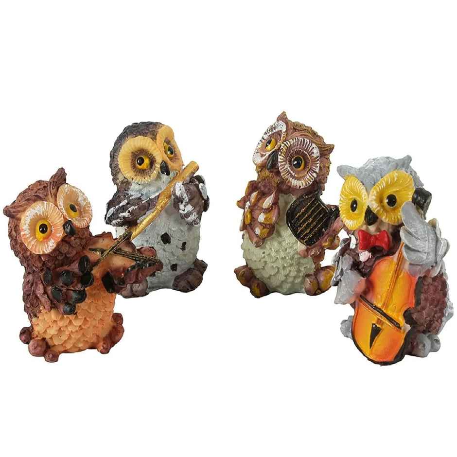 Tied Ribbons 4 Pcs Owls Playing Musical Instruments Showpiece