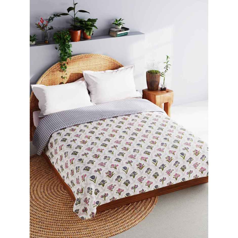 Bianca Extremely Soft Muslin Cotton Dohar Pure Cotton Double Size | Mezzo Floral-Grey, White