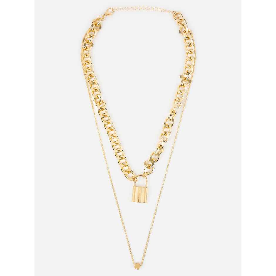Priyassi Dual-Layered Floral Lock Link Gold-Plated Necklace