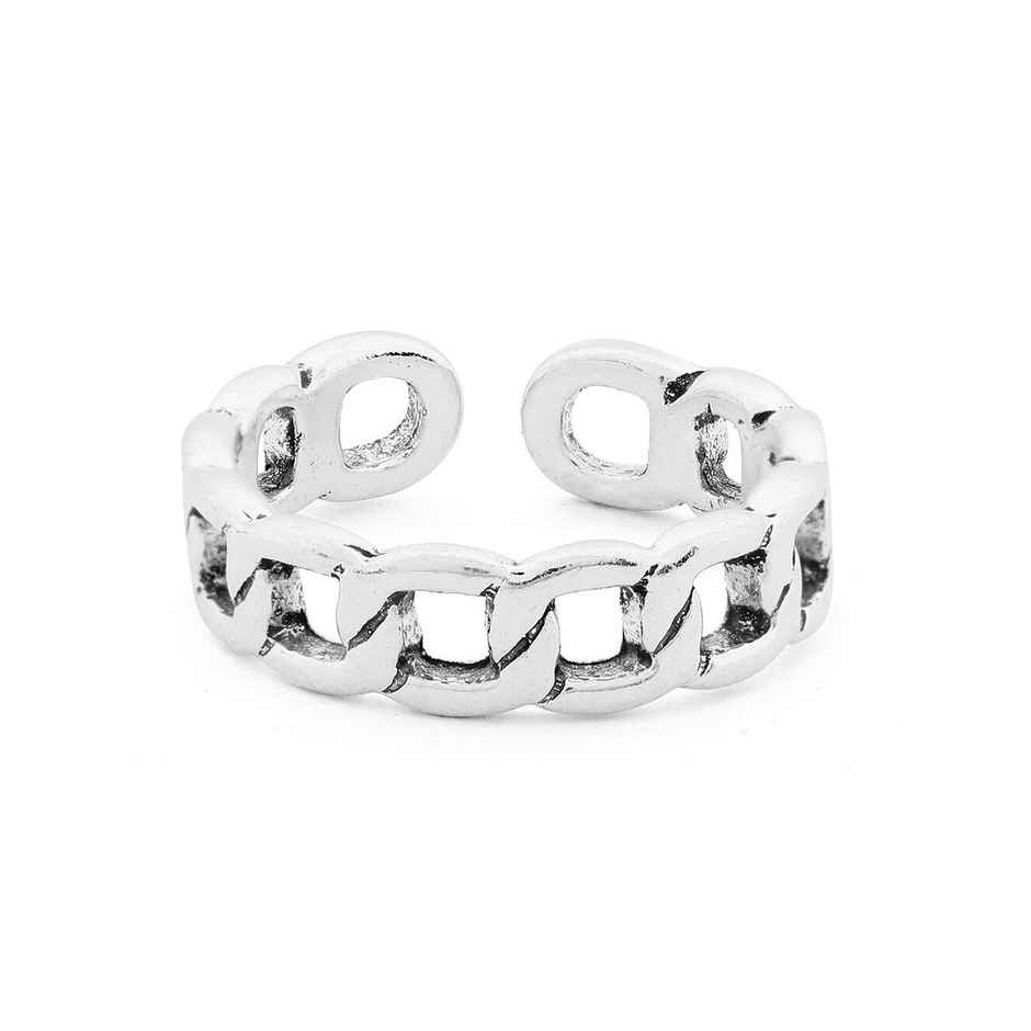 Rubans Silver-Plated Chain Texture Oxidised Adjustable Finger Ring