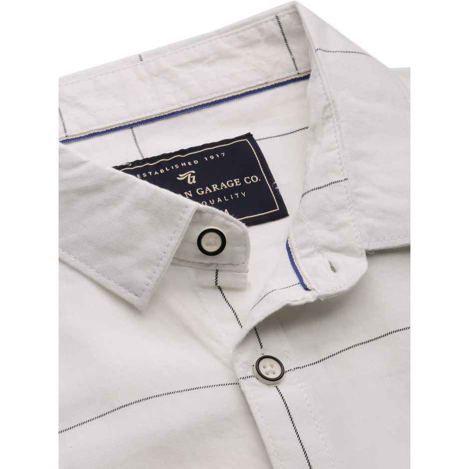 The Indian Garage Co Men's Slim Fit Checkered Casual Shirt | White - M