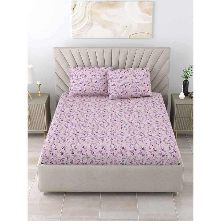 Bombay Dyeing Florentine 144 TC 100% Cotton Purple Super King Size Bedsheet with 2 Pillow Covers