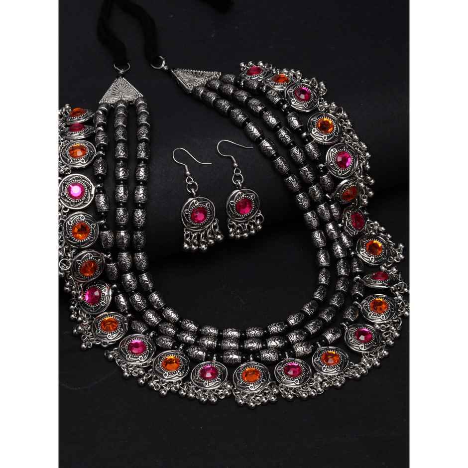 Shining Diva Fashion Stylish Oxidised Silver Tribal Necklace Set for Women and Girls | 12164s
