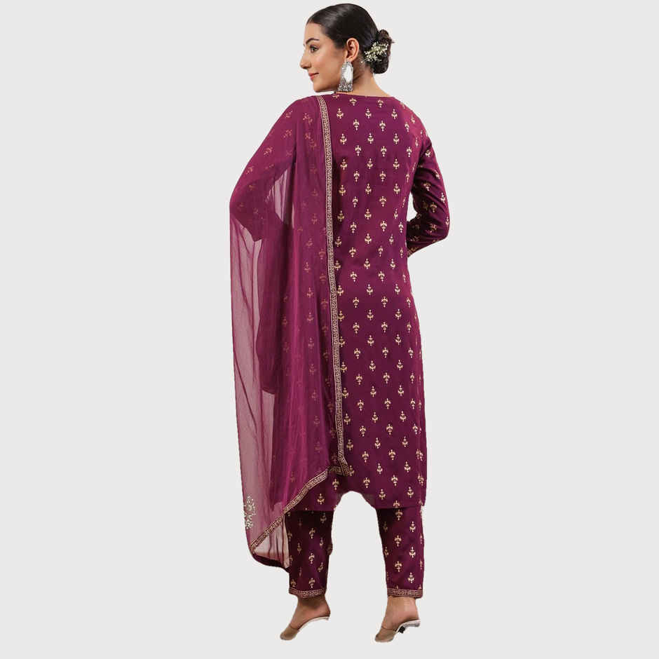 Anubhutee Women's Ethnic Straight Viscose Rayon Kurta Set with Dupatta | Purple - L
