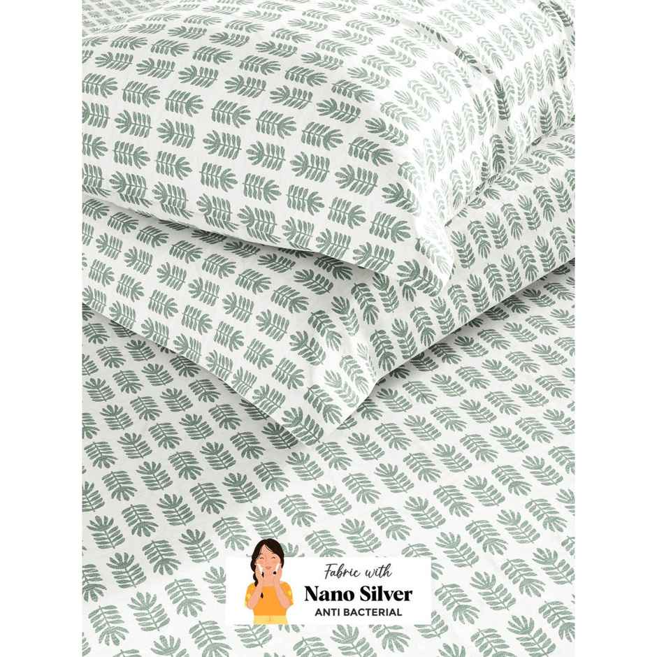 Bianca Soft 100% Natural Cotton Double Bedsheet With 2 Pillow Covers | Laquasa Floral | Green &Ecru