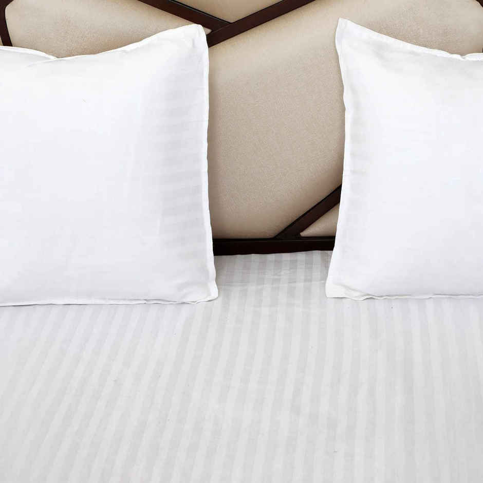 Hosta Homes King Size Satin Cotton Striped 300 Tc Bed Sheet, 2 Pillow Covers | White | 108 x 108 in