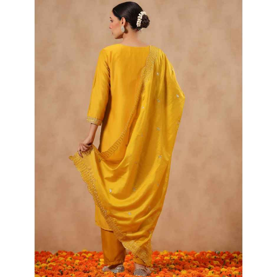 Ishin Women Straight Ethnic Poly Silk Kurta Set with Dupatta | INWSDAW231202 | Mustard - M