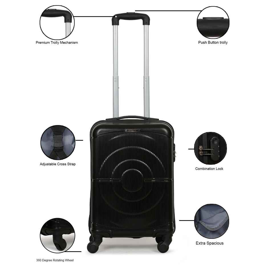 Teakwood Textured PP 48 L Telescopic Hard Luggage | Black - 55 cm