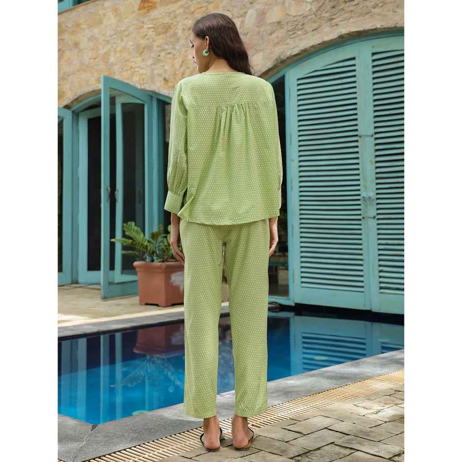 Sanskrutihomes Printed Pure Cotton Co-Ords | Light Green | L