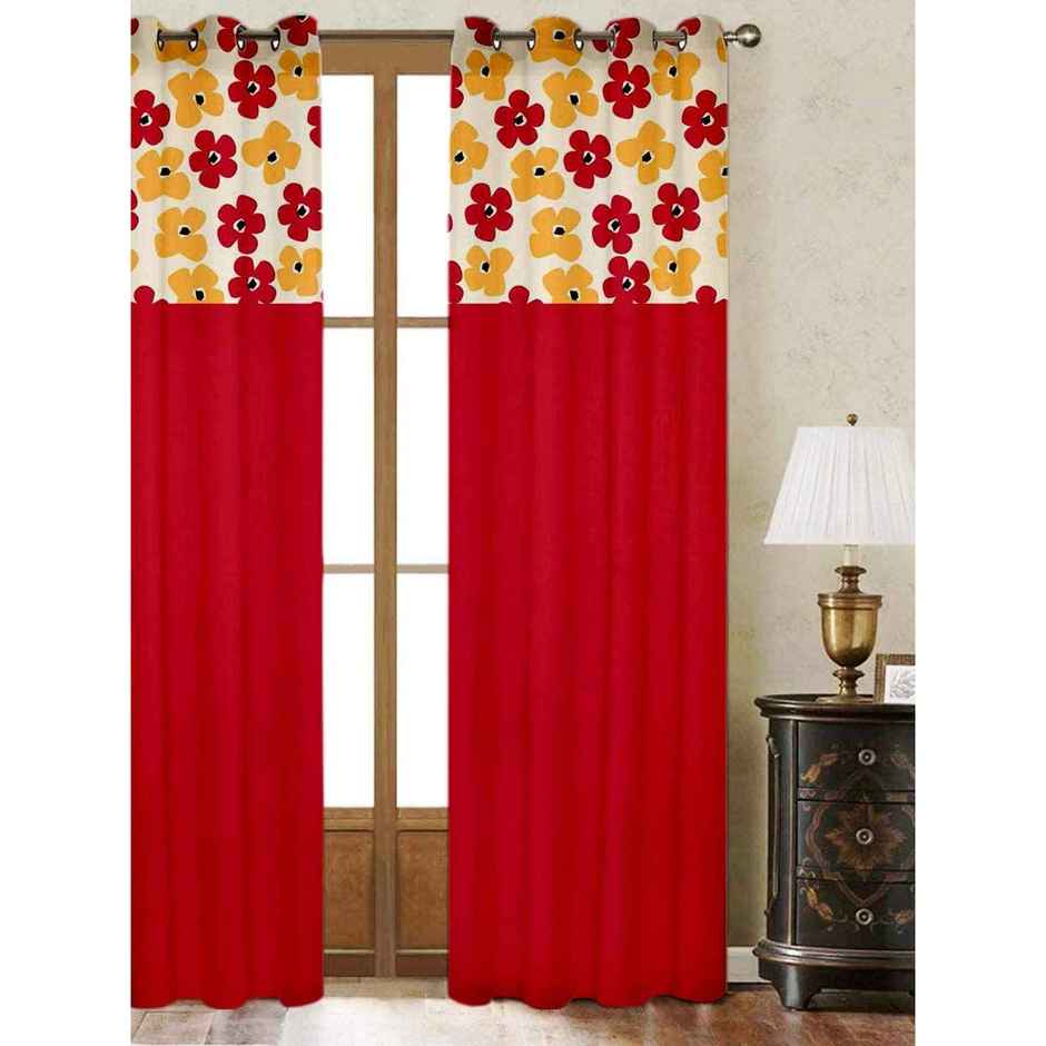 Lushomes Cotton Door Curtain - Red Purple Printed | 8 Eyelets | 7.5 ft | 54 x 90 inch