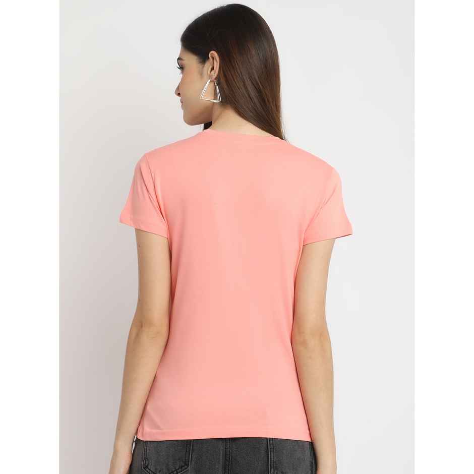Fabflee Women Regular Cotton Printed Round Neck Tshirt | Peach | FAB-WT-36 | M