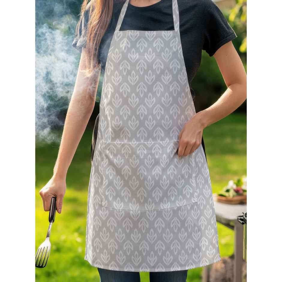 Bianca Premium Printed Cotton Apron, Oven Mitt, Pot Holder Set | Florence Floral | Light Grey