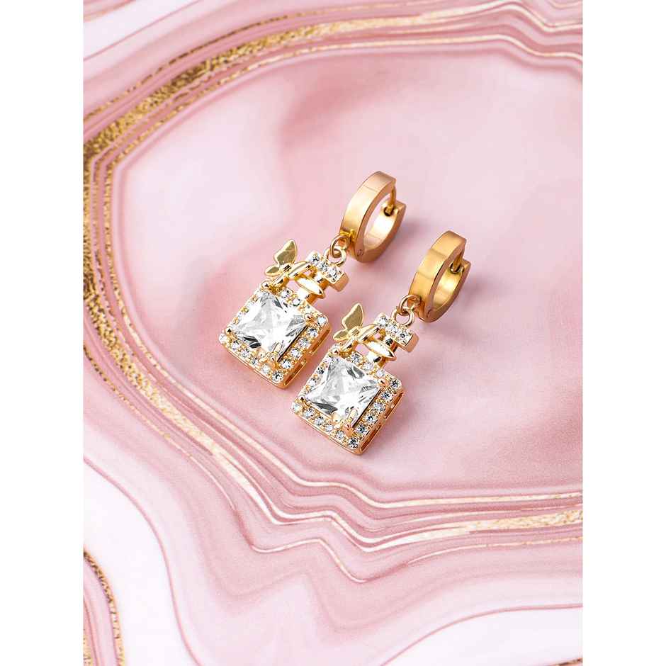 Rubans 18K Gold Plated Stainless Steel Tarnish free Waterproof CZ Butterfly Drop Earring