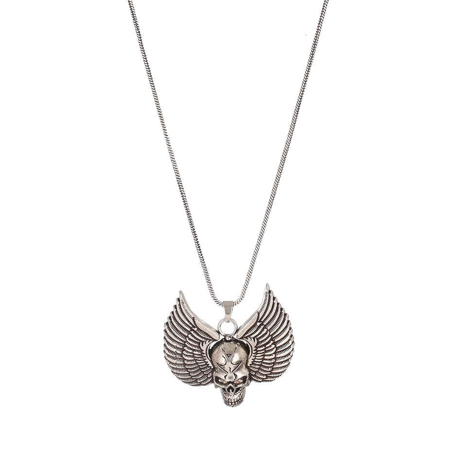 Priyaasi Bold by Priyaasi Skull got Wings Silver-Plated Pendant Chain for Men