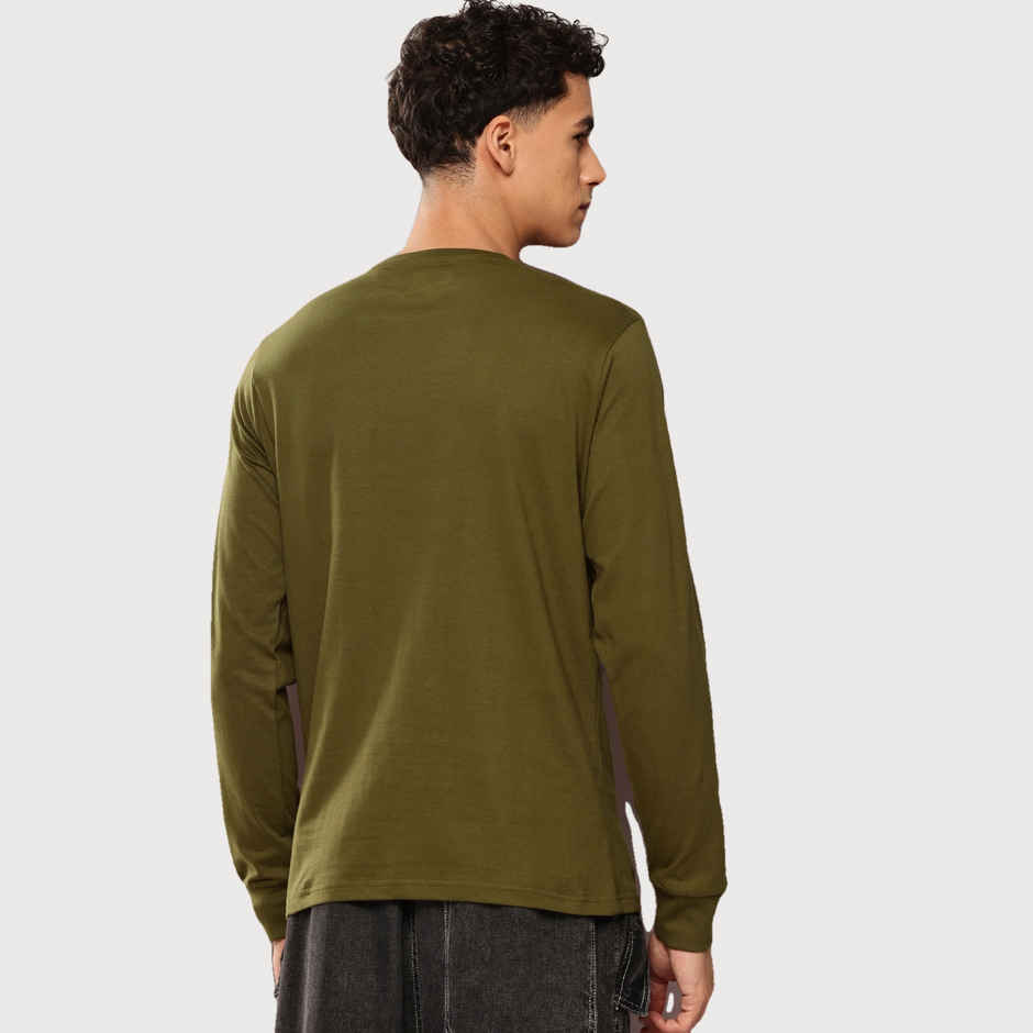Dillinger Men's Pure Cotton Colourblocked Typography Printed Long Sleeve T-shirt | Olive - S