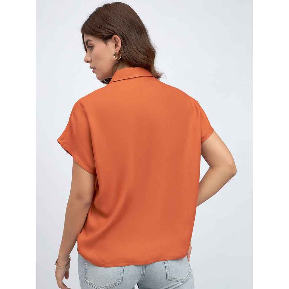 DL Women's Extended Sleeves Oversized Boxy Casual Shirt | DLWSHW23006 | Orange - XL