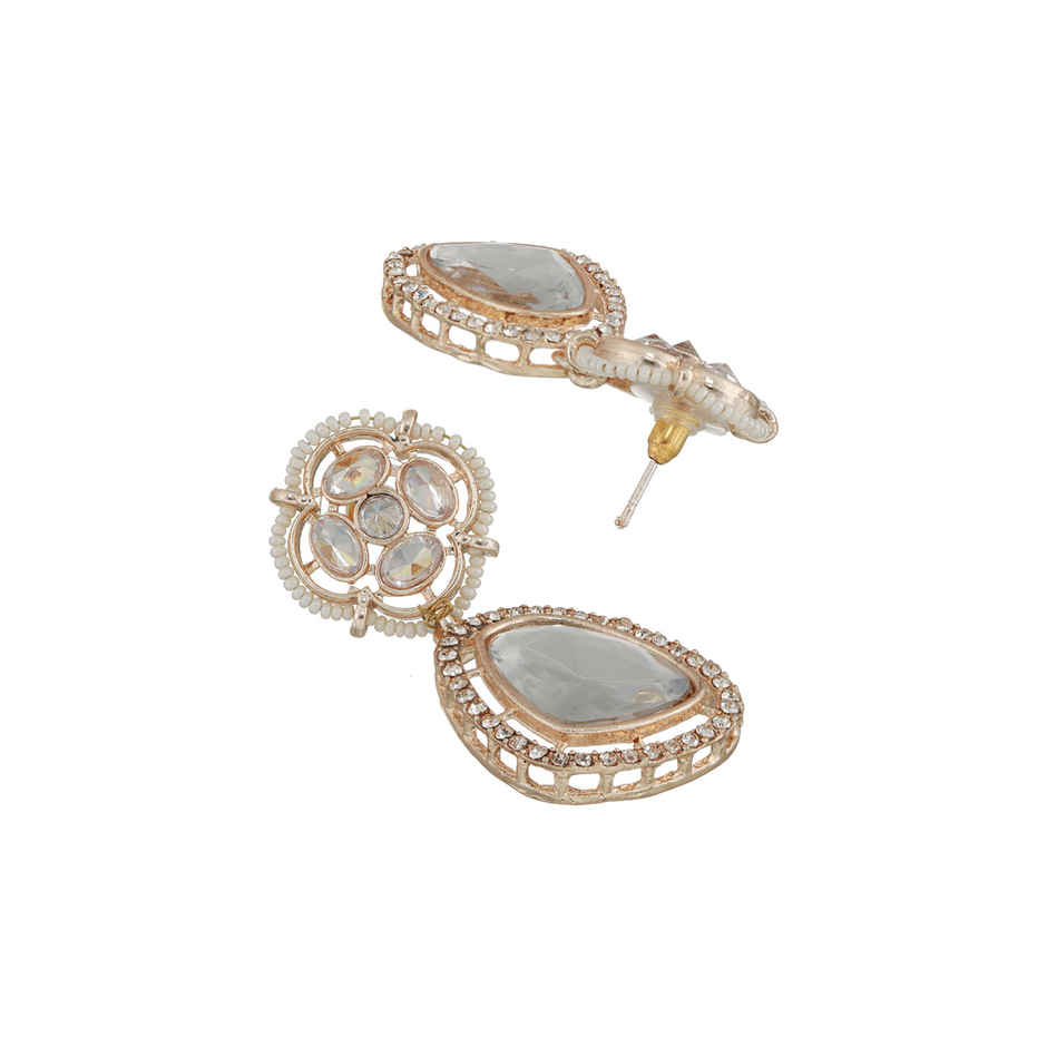 Priyaasi Floral Ad Studded Rose Gold-Plated Drop Earrings
