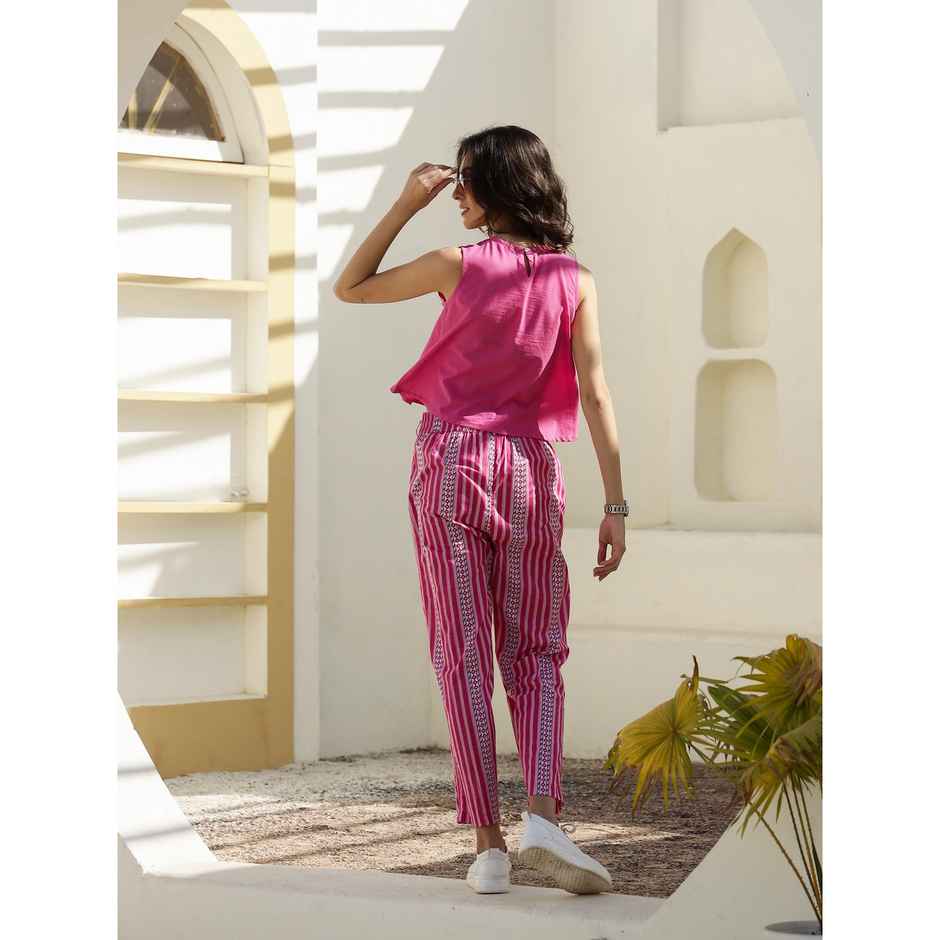 Sanskrutihomes Women Embroidered Pure Cotton Pink Top With Trousers Co-Ords SE-NSP-611 | XL