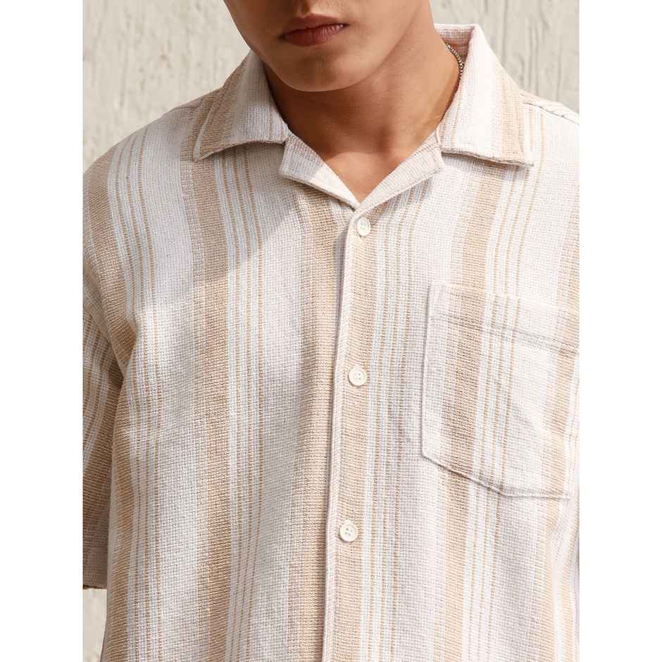 Hubberholme Men's Vertical Striped Cotton Relaxed Fit Casual Shirt | Multicolor - 44