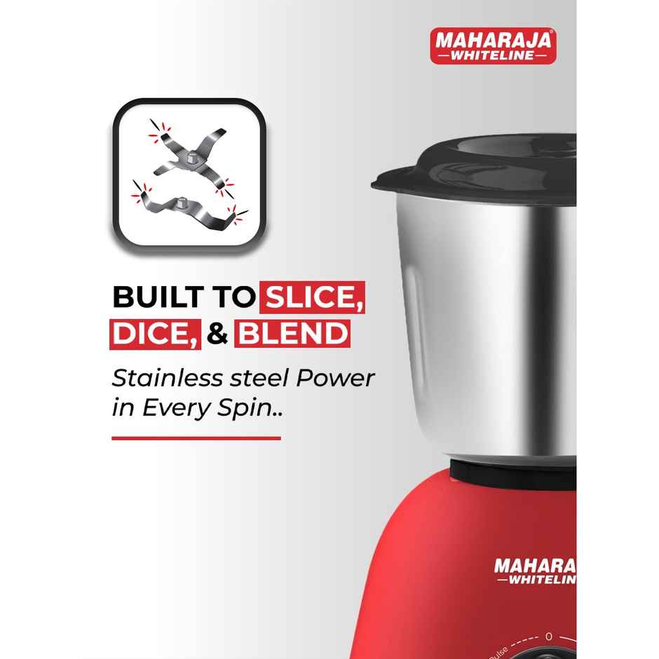 Maharaja Whiteline Neo 1..2..3 Mixer Grinder | 500 W | 2 Jars - Black & Red