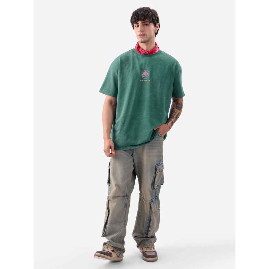 The Souled Store Men's Jurassic Park Prehistoric Paradise Vintage Oversized T-shirt | Green - XL