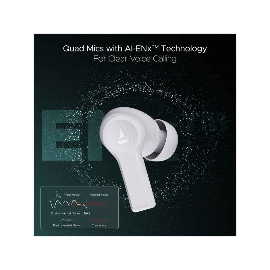 boAt Airdopes Flex 454 ANC TWS Earbuds with mic, 60Hrs Battery, Active Noise Cancellation(32dB), App Support, 4Mics ENx, Fast Charge, v5.2 Bluetooth Earbuds - Zinc White
