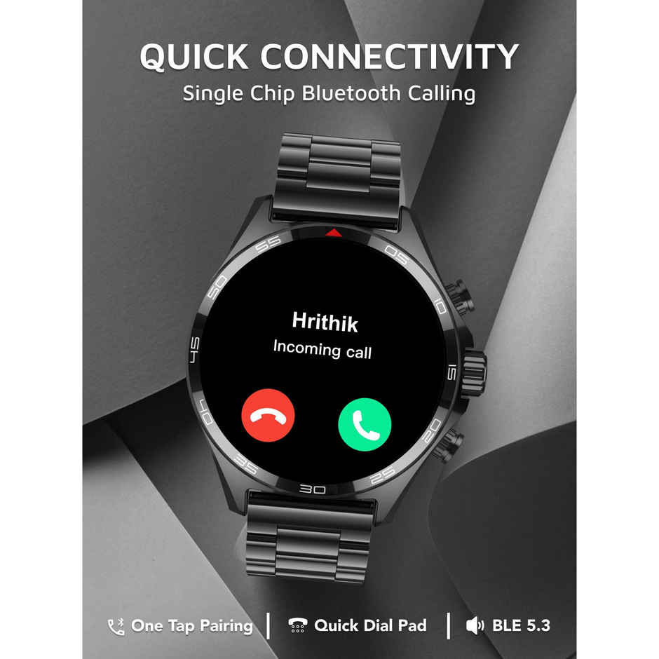 Cult Active TR 1.52"Display, Stainless Steel Build, Wireless Charging, BT Calling Smartwatch (Black)