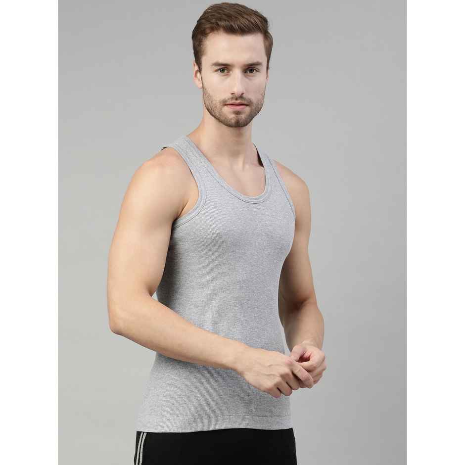 Dixcy Scott Men's Solid 100% Combed Cotton Round Neck Sleeveless Vest | Grey - L