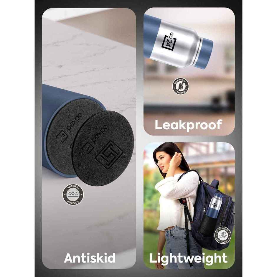 Pexpo Crown Stainless Steel Sports | Fridge Water Bottle | Silver-Denim Blue